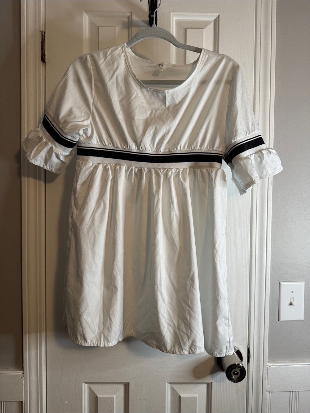 White Ruffle Sleeve Empire Waist Tunic with Black Stripe (21)